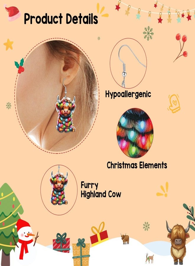 Joyline Funny Christmas Earrings for Women Cute Xmas Highland Cow Acrylic Dangle Earrings Christmas Jewelry Gifts Party Outfits Accessories (Green) - Image 3